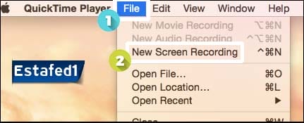 شرح QuickTime Player لتسجيل مكالمات الماسنجر علي الماك file new screen recording